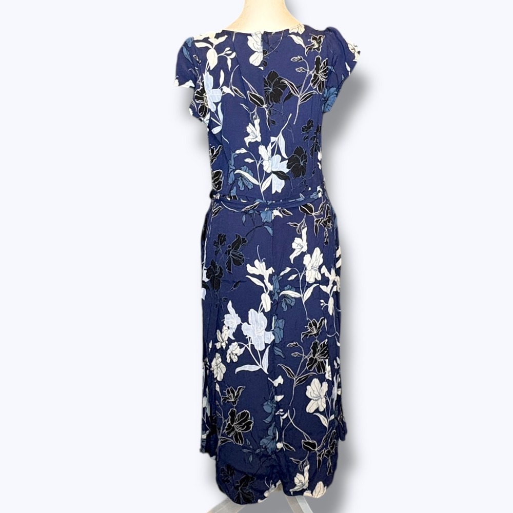 Talbots Petite Womens Floral Midi Dress‎ Size 12P Navy Blue Button Front Easter - Picture 4 of 7